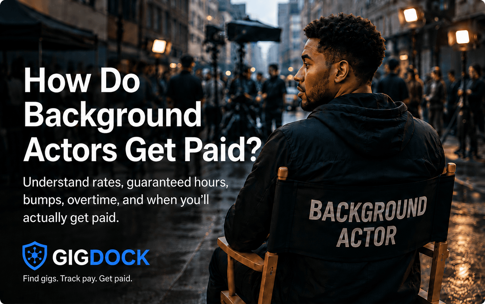 How Do Background Actors Get Paid? — a background actor sitting in a director's chair on a film set, from GigDock.